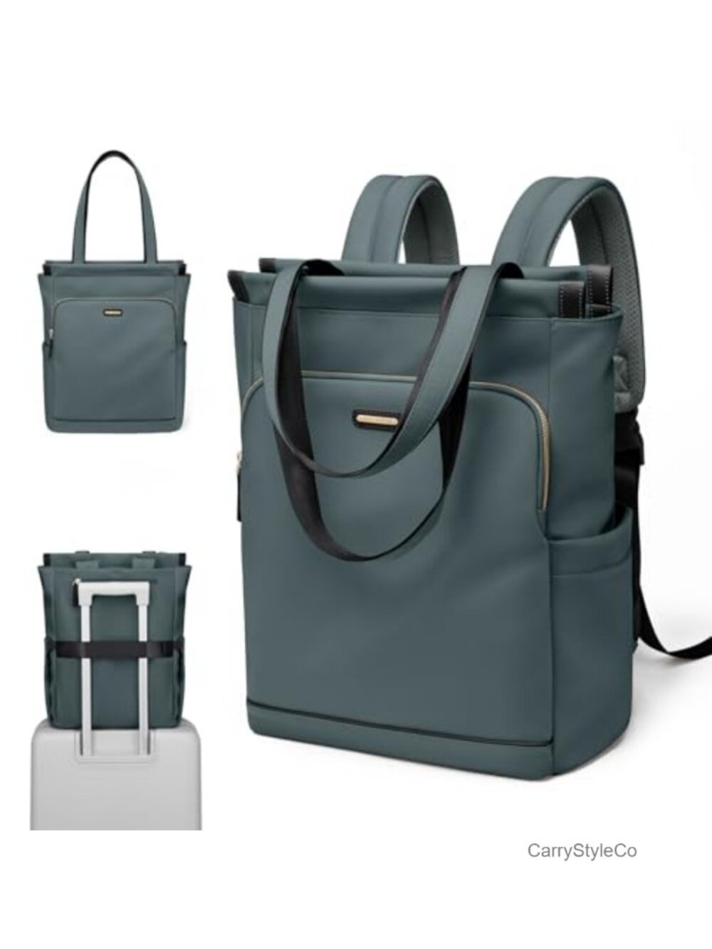 Convertible Laptop Backpack Tote Water-Resistant Nylon Fits 15.6"